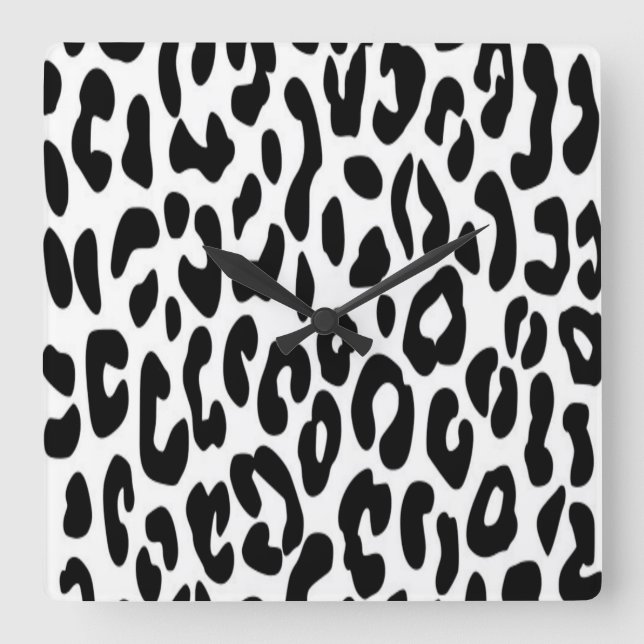 Relógio Quadrado Leopardo Clássico Preto e Branco (Frente)