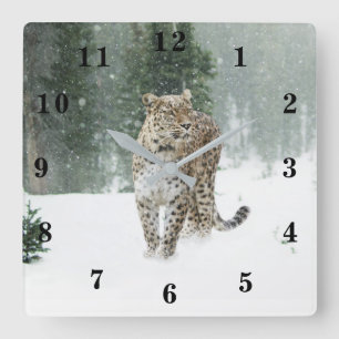 Relógio Quadrado Leopardo de Neve