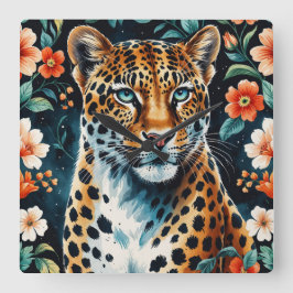 Relógio Quadrado Leopardo floral da vinha