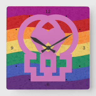 Relógio Quadrado Lésbica - Sexo feminino - Símbolo Rainbow