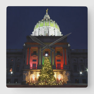Relógio Quadrado Letras de Árvore de Natal do Capital da Pensilvâ