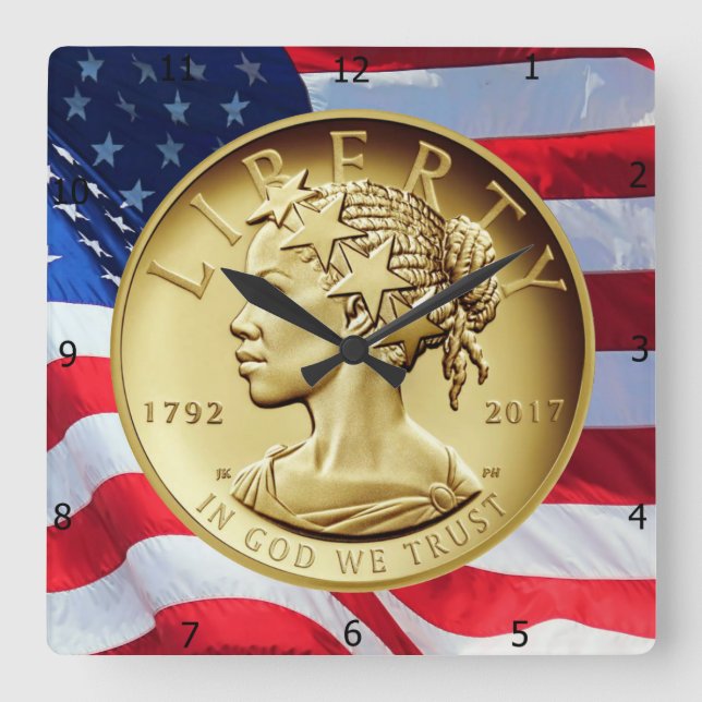 Relógio Quadrado Liberdade Americana 2017 (Frente)
