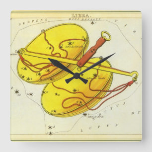 Relógio Quadrado Libra Balanças Constellação Vintage Espelho de Urâ