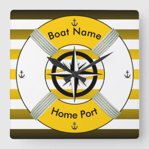 Relógio Quadrado Lifebuoy~Anel de Vida ~Livesaver~ Dourado Preto e 