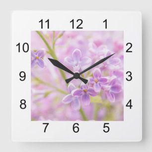 Relógio Quadrado Lilac Flowers Mist