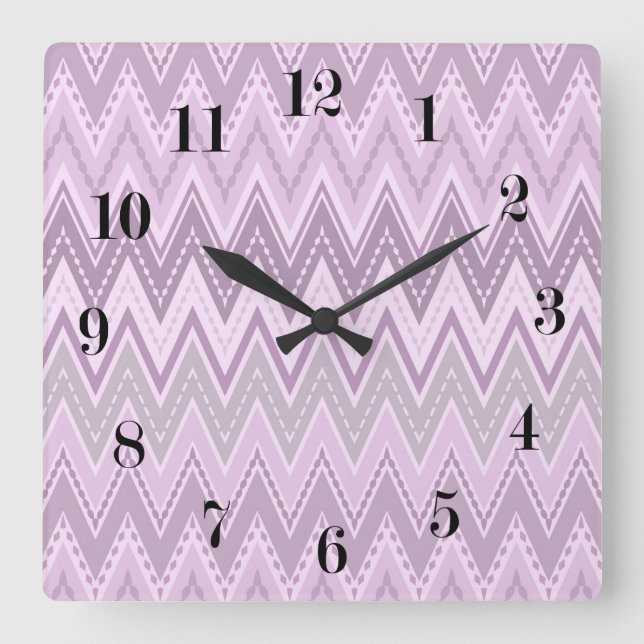 Relógio Quadrado Lilac, rosa, zigzag (Frente)