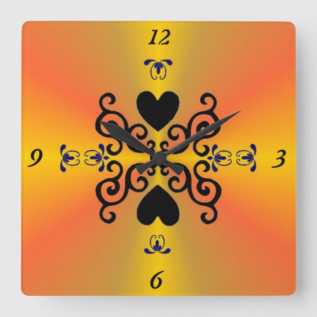 Relógio Quadrado Lily e Heart no Rainbow (Frente)