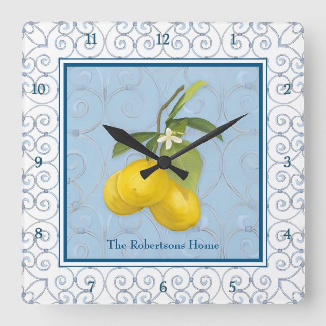Relógio Quadrado Limões Familiares Personalizados na Ramificação de (Frente)