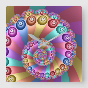 Relógio Quadrado Linda Arco-Íris Colores Abstrato de Arte Fractal