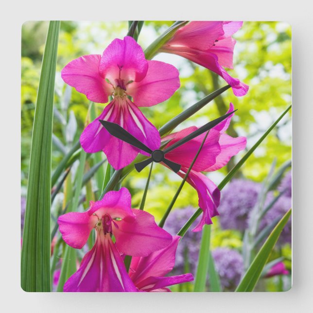 Relógio Quadrado Linda flor rosa (Frente)