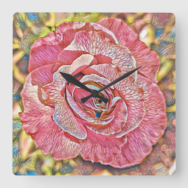 Relógio Quadrado Linda pintura de rosa de verão rosa (Frente)