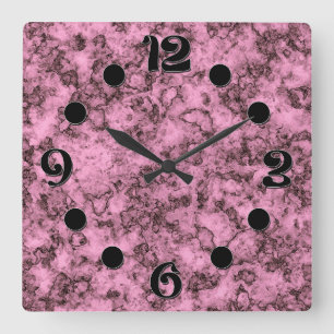 Relógio Quadrado Lindas veias escuras e brilhantes de mármore rosa