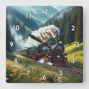 Relógio Quadrado Lindo locomotiva de motor a vapor antiquado