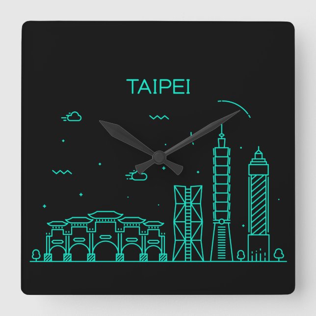 Relógio Quadrado Linha aérea de Taipei (Frente)