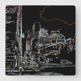 Relógio Quadrado Linha do horizonte colorida em Manhattan