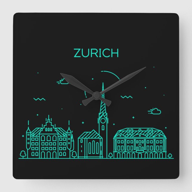 Relógio Quadrado Linha do horizonte Zurich (Frente)