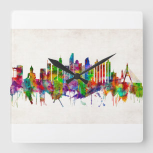 Relógio Quadrado Linha Skyline da Tailândia Bangkok