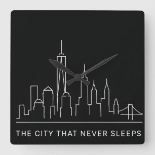 Relógio Quadrado Linhas da Meia-Noite: NYC Nunca Dorme