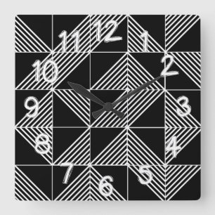 Relógio Quadrado Linhas Deco de Arte Negra
