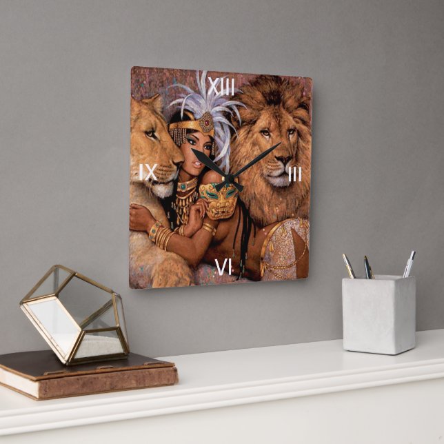 Relógio Quadrado Lion Lioness Jungle Wall Clock (Escritório)