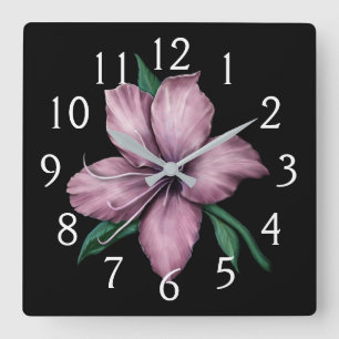 Relógio Quadrado Lírio cor-de-rosa malva