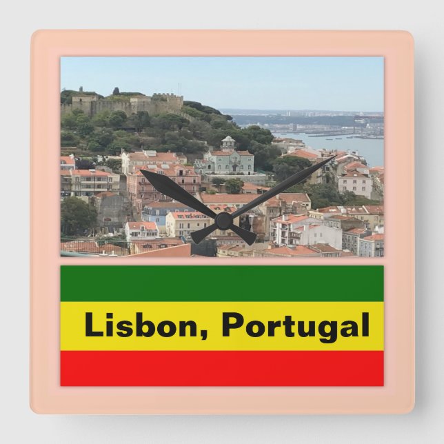 Relógio Quadrado Lisboa, Portugal Skyline (Frente)