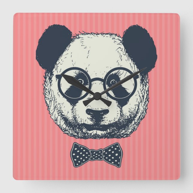 Relógio Quadrado Listras da panda (Frente)