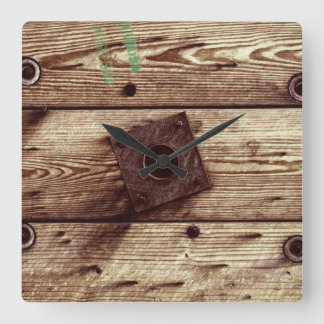 Relógio Quadrado Listras de Madeira Rústica Industrial