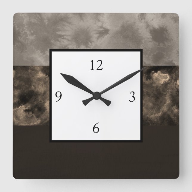 Relógio Quadrado Listras do bloco do chocolate e do Taupe (Frente)