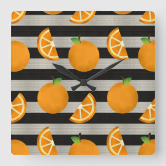 Relógio Quadrado Listras Modernas Laranja Preto e Branco