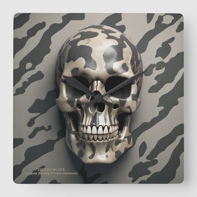 Relógio Quadrado LITE EXISTENCIAL Memento Mori Camo Skull (Frente)