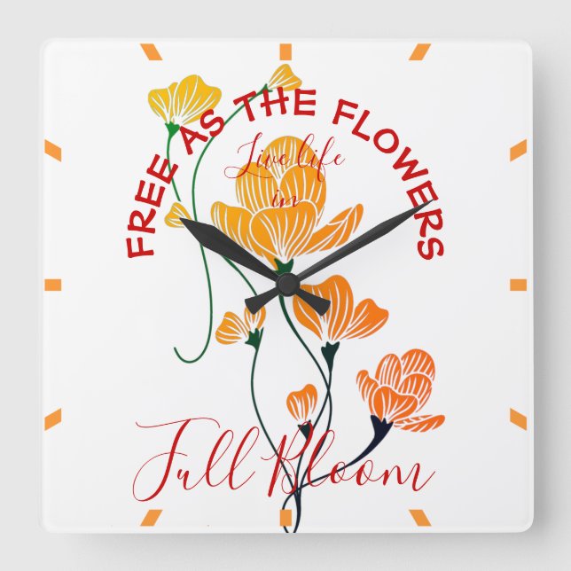 Relógio Quadrado Livre como Flores Amarelo Laranja Ginkgo Folha (Frente)