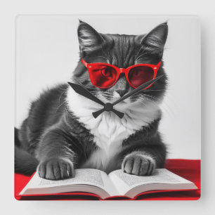 Relógio Quadrado Livro de Leitura de Cat
