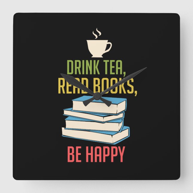 Relógio Quadrado Livro de Lover - Tea Books Happy (Frente)