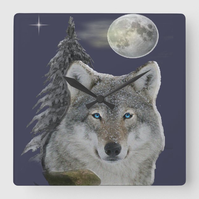 Relógio Quadrado lobo (Frente)