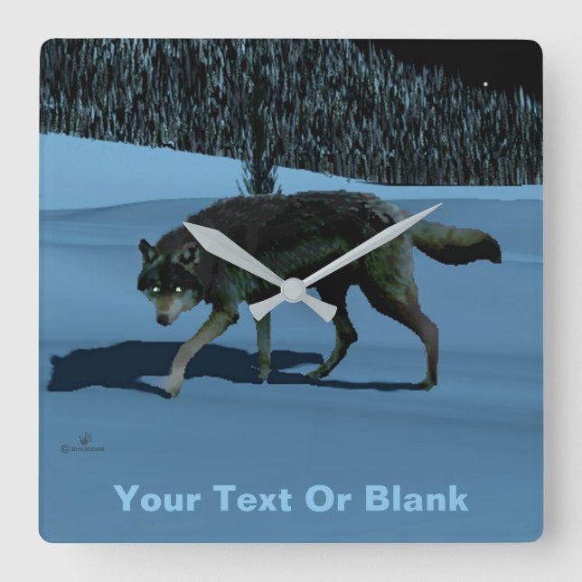 Relógio Quadrado Lobo do inverno - Tapetum Lucidum (Frente)