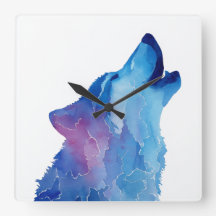 Lobo uivando em aquarela azul