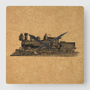 Relógio Quadrado Locomotiva Vintage, Vintage, Vapor Engine e Estilo