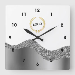 Relógio Quadrado Logotipo comercial Onda Prateada