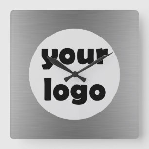 Relógio Quadrado Logotipo de Prata Sólida Metálico Moderno Elegante