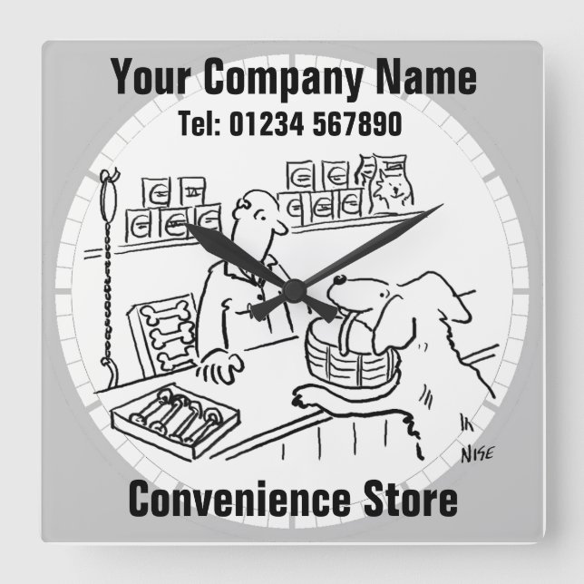 Relógio Quadrado Loja de conveniência, Compro local ou supermercado (Frente)