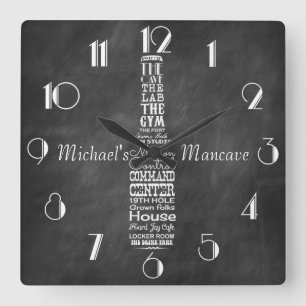 Relógio Quadrado Loja do Homem Quadro Negro Retro Giz Personalizado