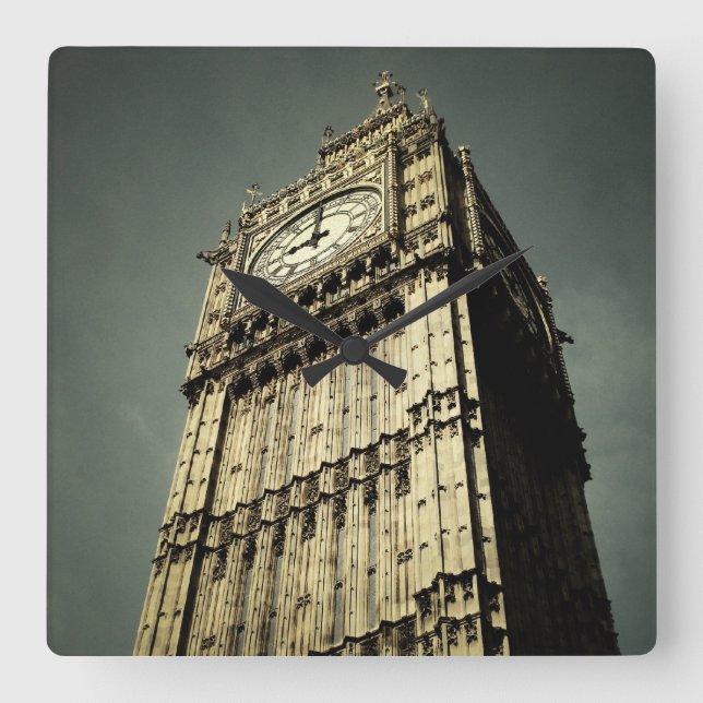 Relógio Quadrado London - Big Ben and Tower Square Wall Clock (Frente)