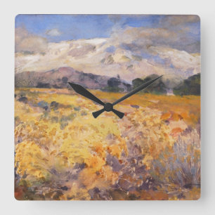 Relógio Quadrado Long's Peak Colorado Watercolor Landscape Summer