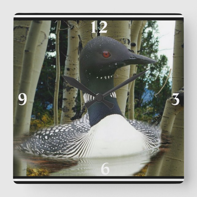 Relógio Quadrado Loon Wilderness Square Wall Clock (Frente)
