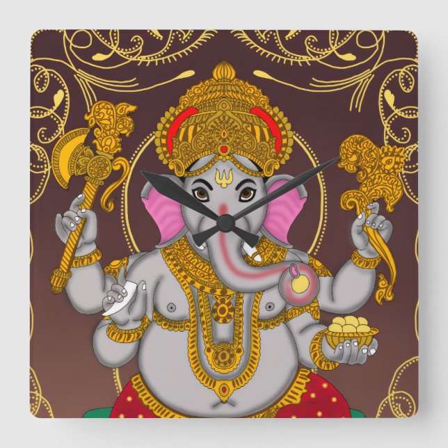 Relógio Quadrado Lord Ganesha Clock (Frente)