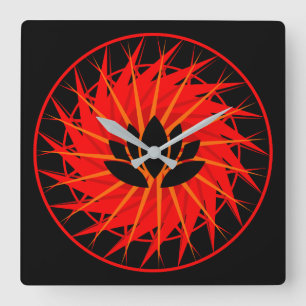 Relógio Quadrado Lotus Gráfico Vermelho