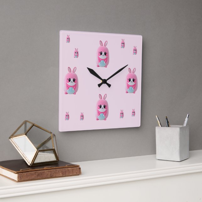 Relógio Quadrado "Lou Lou". Uma criatura cor-de-rosa e fofa. (Escritório)
