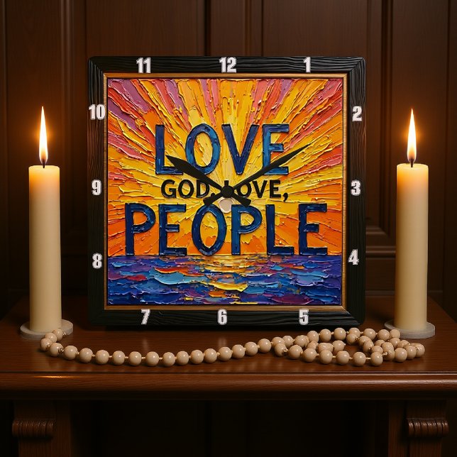 Relógio Quadrado Love God, Love People Artwork (Criador carregado)