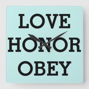 Relógio Quadrado LOVE HONOR OBEY Clocks, Casamento de Presentes Qua